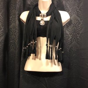 New Black Silver Jewel Beaded Fashion Scarf Wrap